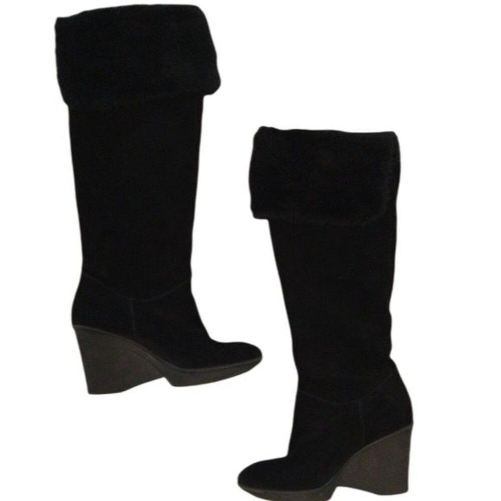 Makowsky faux fur black suede boots size 8 Y2k City